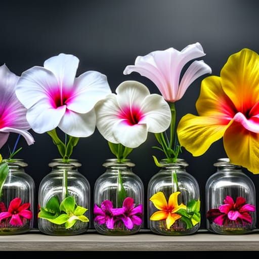 Ethereal Hibiscus Flowers in Glass Jars