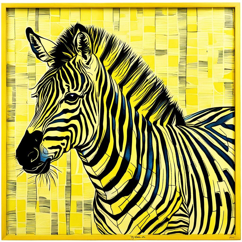 Yellow Zebra Illustration in Xylograph Style