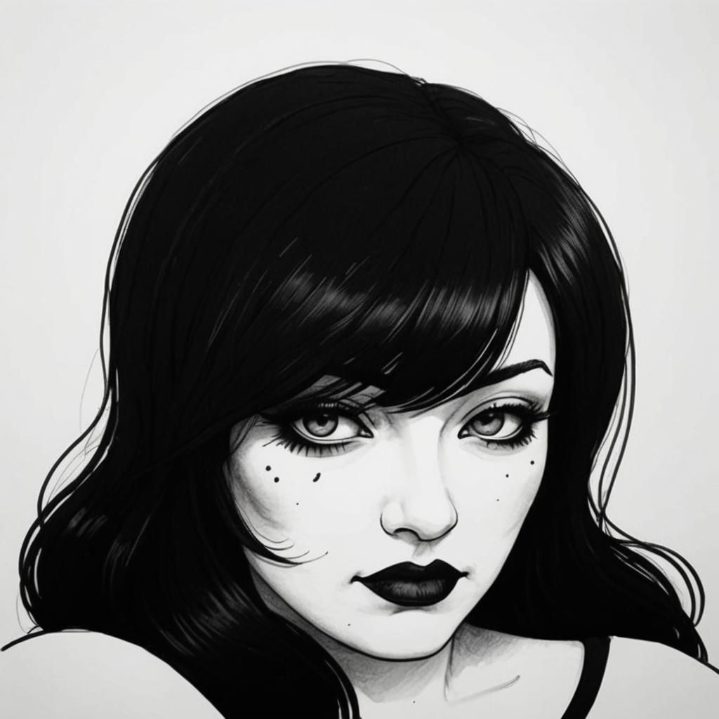Minimalist Line Art Portrait of Goth Woman