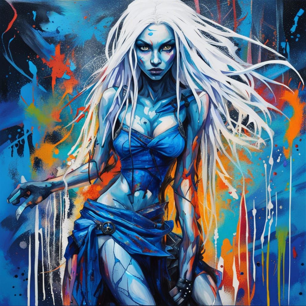 Albino Drow Elf Sorceress in Graffiti Art Style