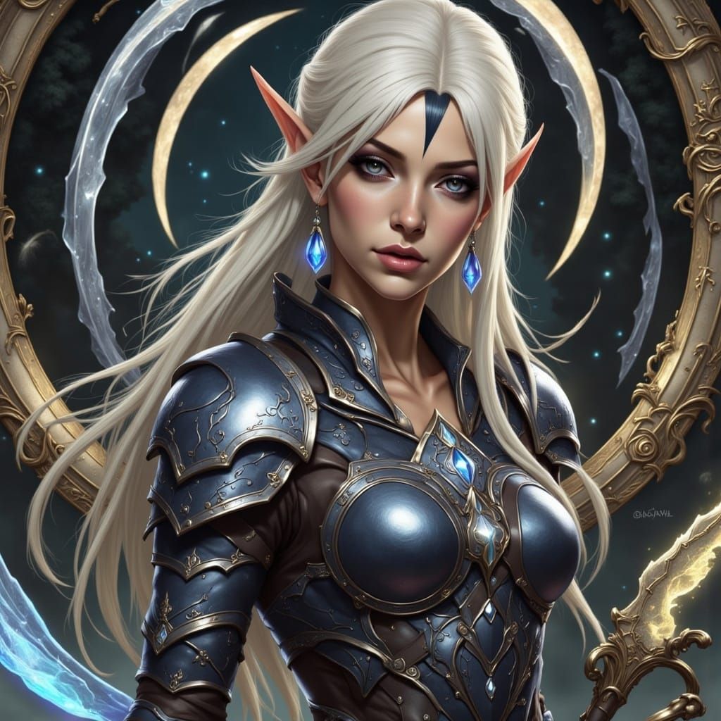 Moon Elf Sharpening Magic Dagger in Fantasy Style