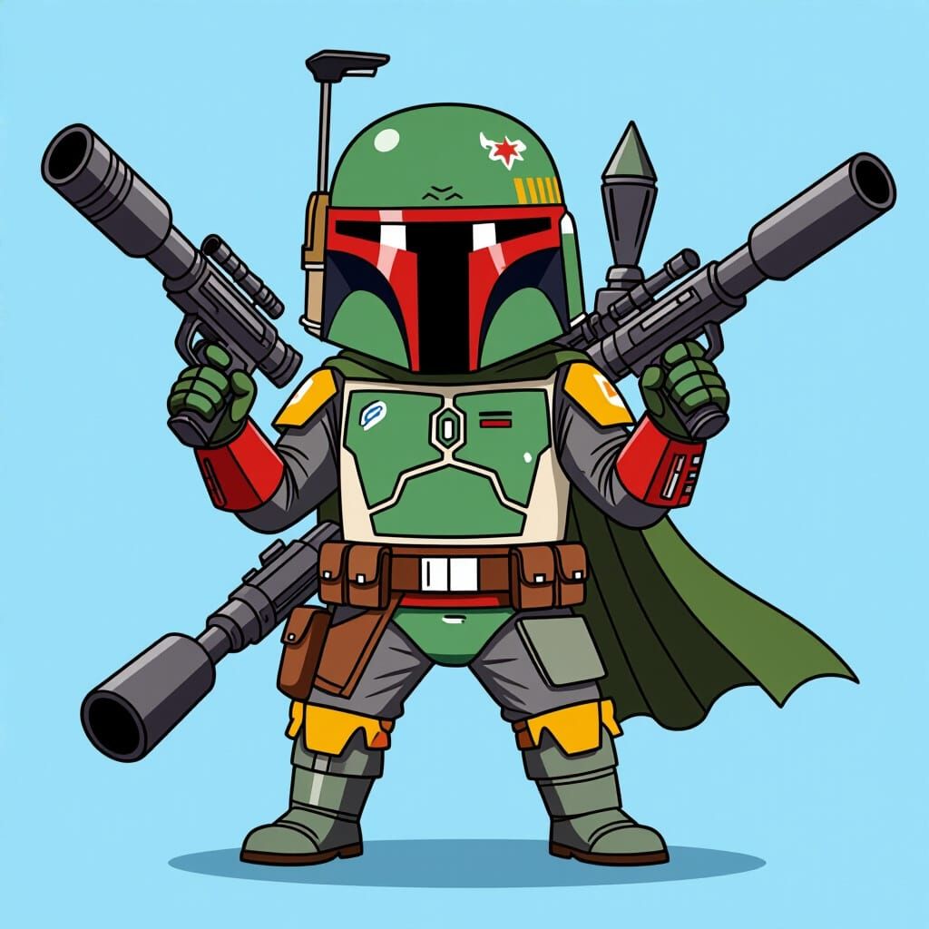 Boba Fett with Blaster, Cartoon Style