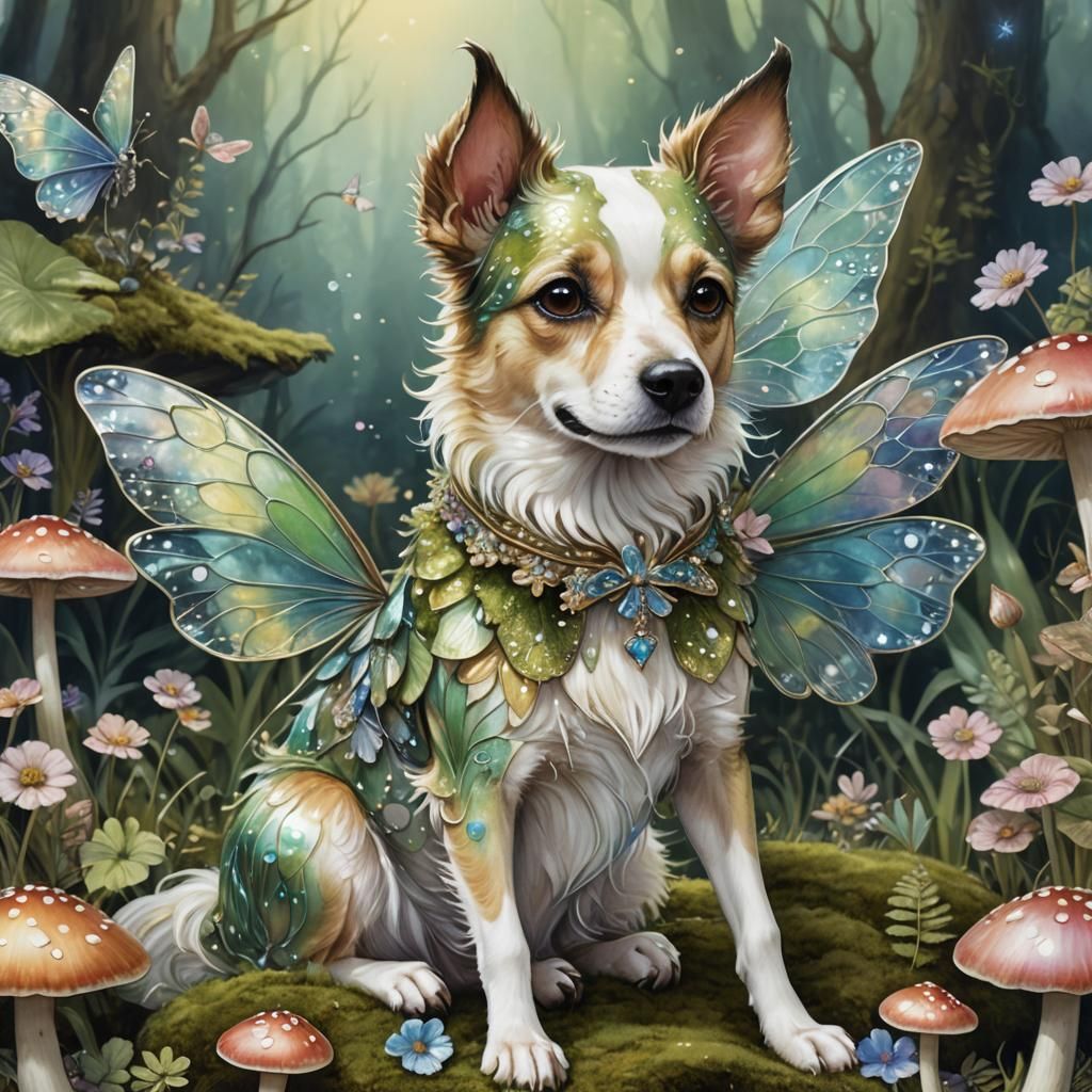 Fairy Dog Portrait in Whimsical Concept Art
