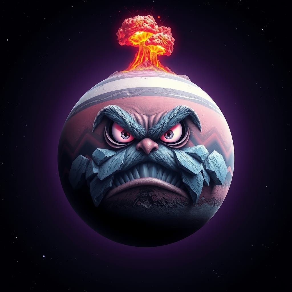 Angry Pluto with Ice Volcano Eruption