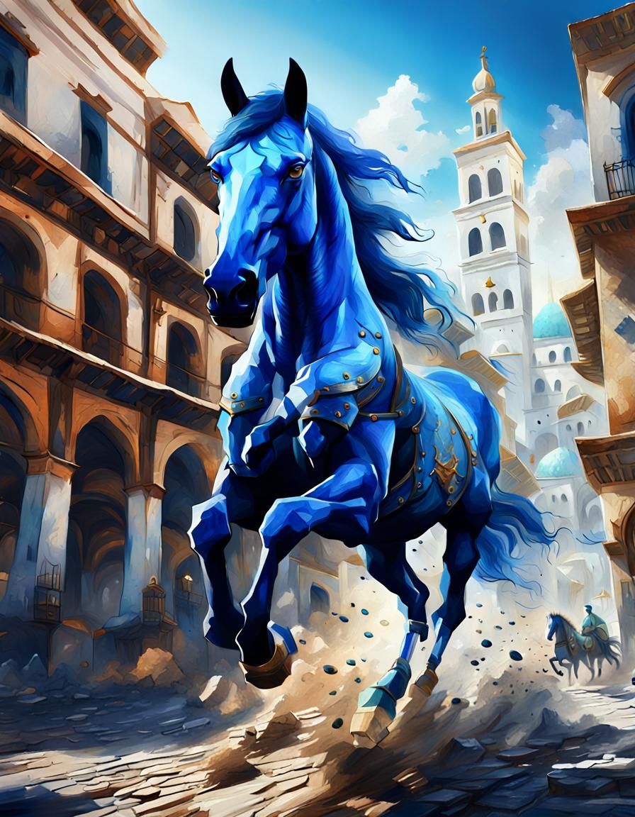 Blue Horse in White City, Matte Painting