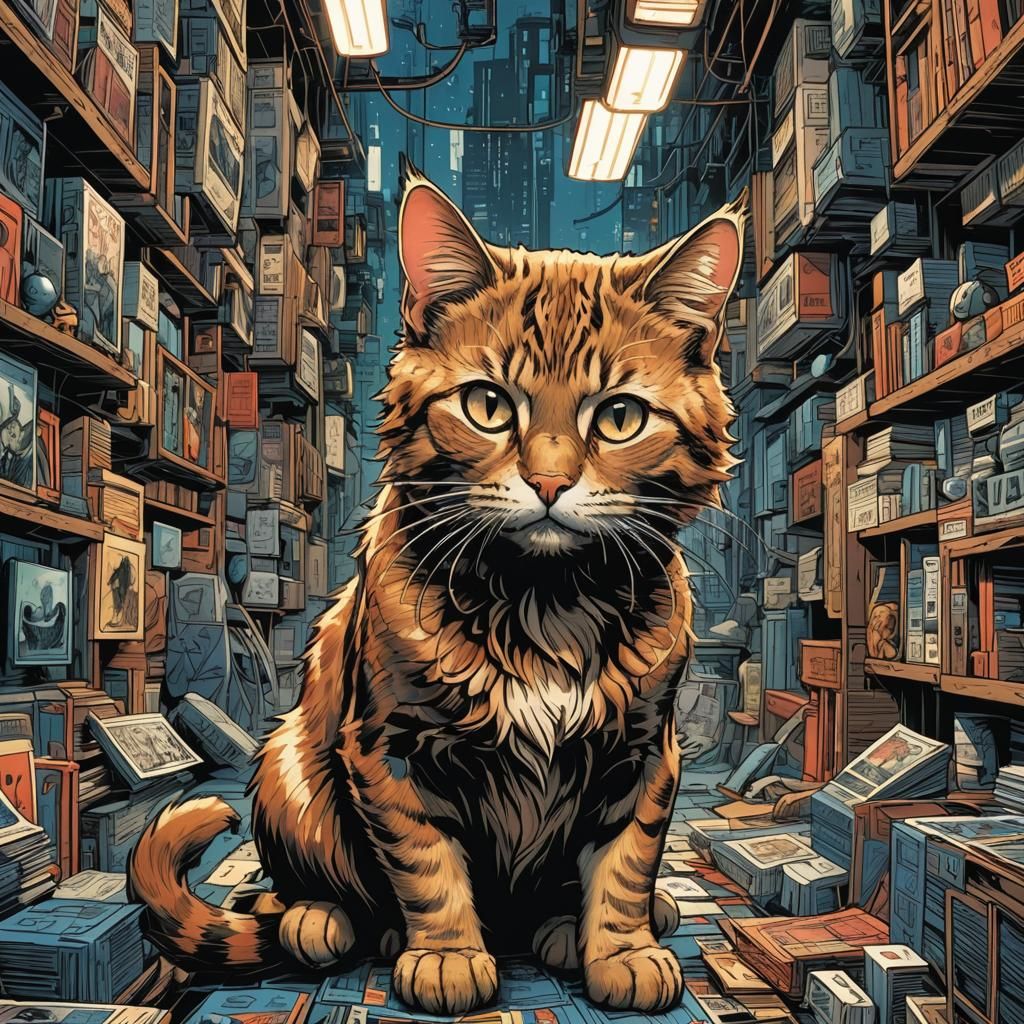 Anamorphic Cat in Comic Book Style Art