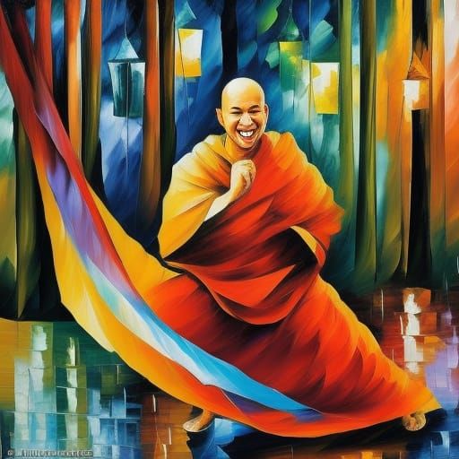 Laughing Tibetan Monk in Origami Style