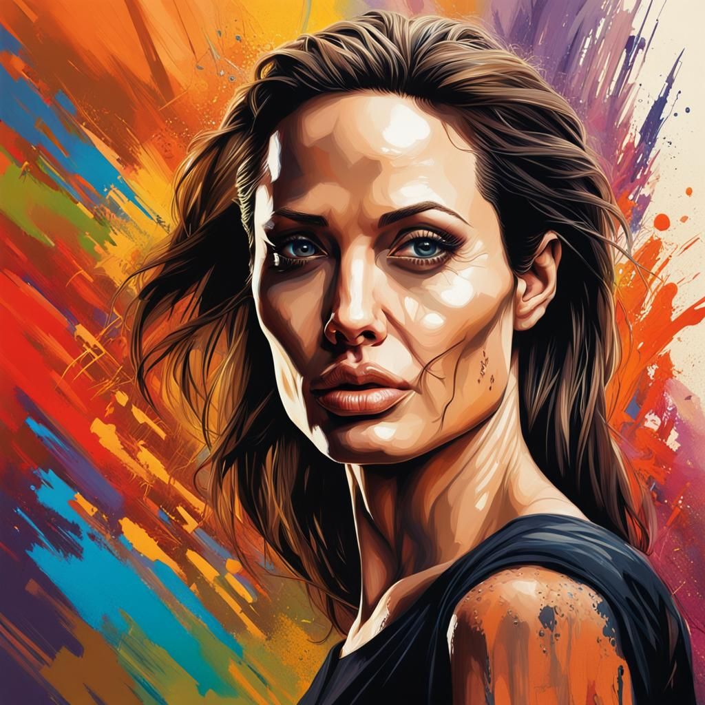 Hyperrealistic Portrait of Angelina Jolie in Splash Art Styl...