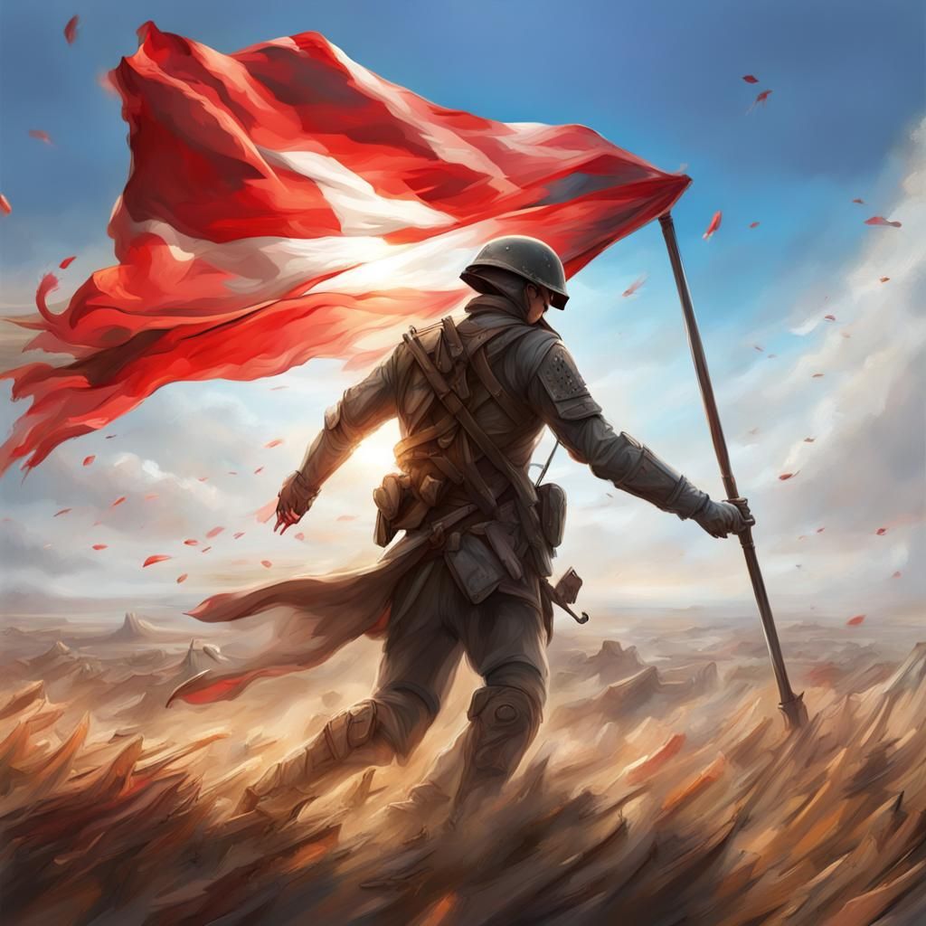 Love Flag on Battlefield in Hyperrealistic Splash Art