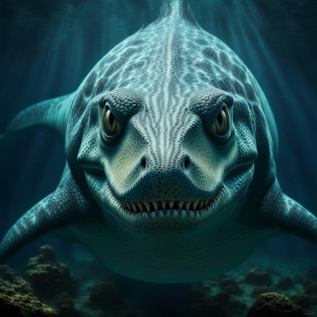 Underwater Mosasaur with Piercing Gaze in Hyperrealistic Sty...