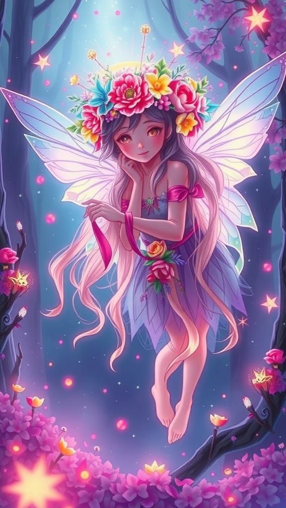 Object: Living object - Fairy Idol.
Setting: Magical forest, shrouded in fog and covered with flower petals.
Action: The...