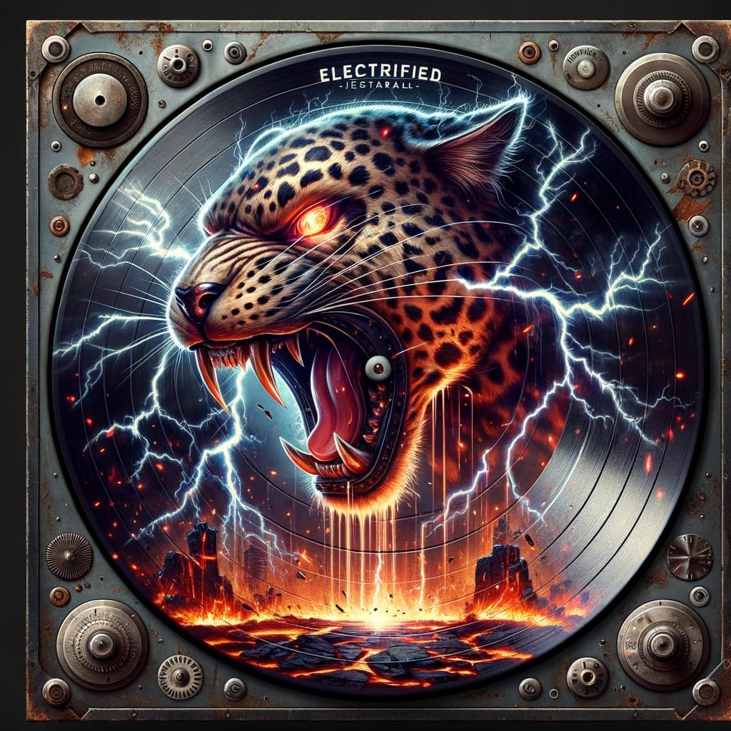 Electrified Leopard Bursting From Darkness on Metal Album Ar...