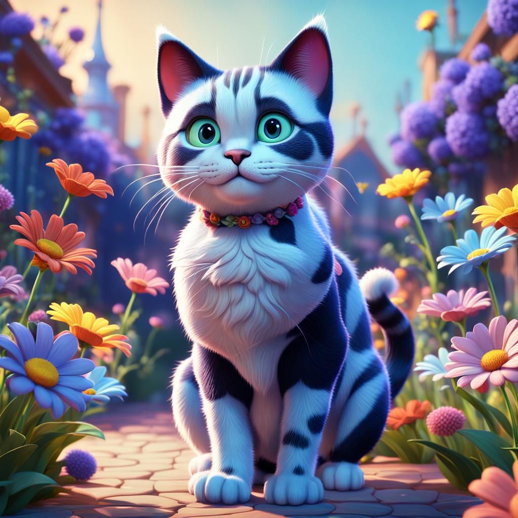 Cheshire Cat with Flowers in 3D Digital Art