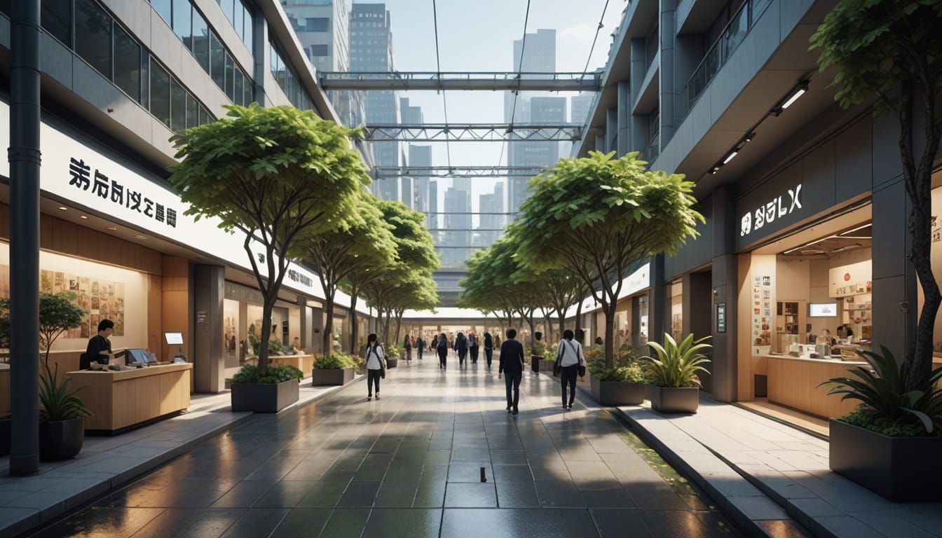 Frutiger Technozen Aesthetic: Serene, Minimalist Environment...