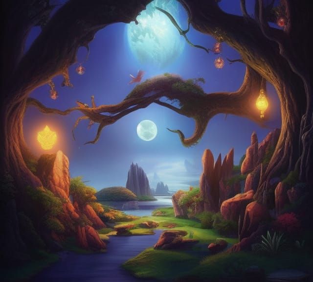 Psychedelic Fairy Cave with Glowing Lanterns