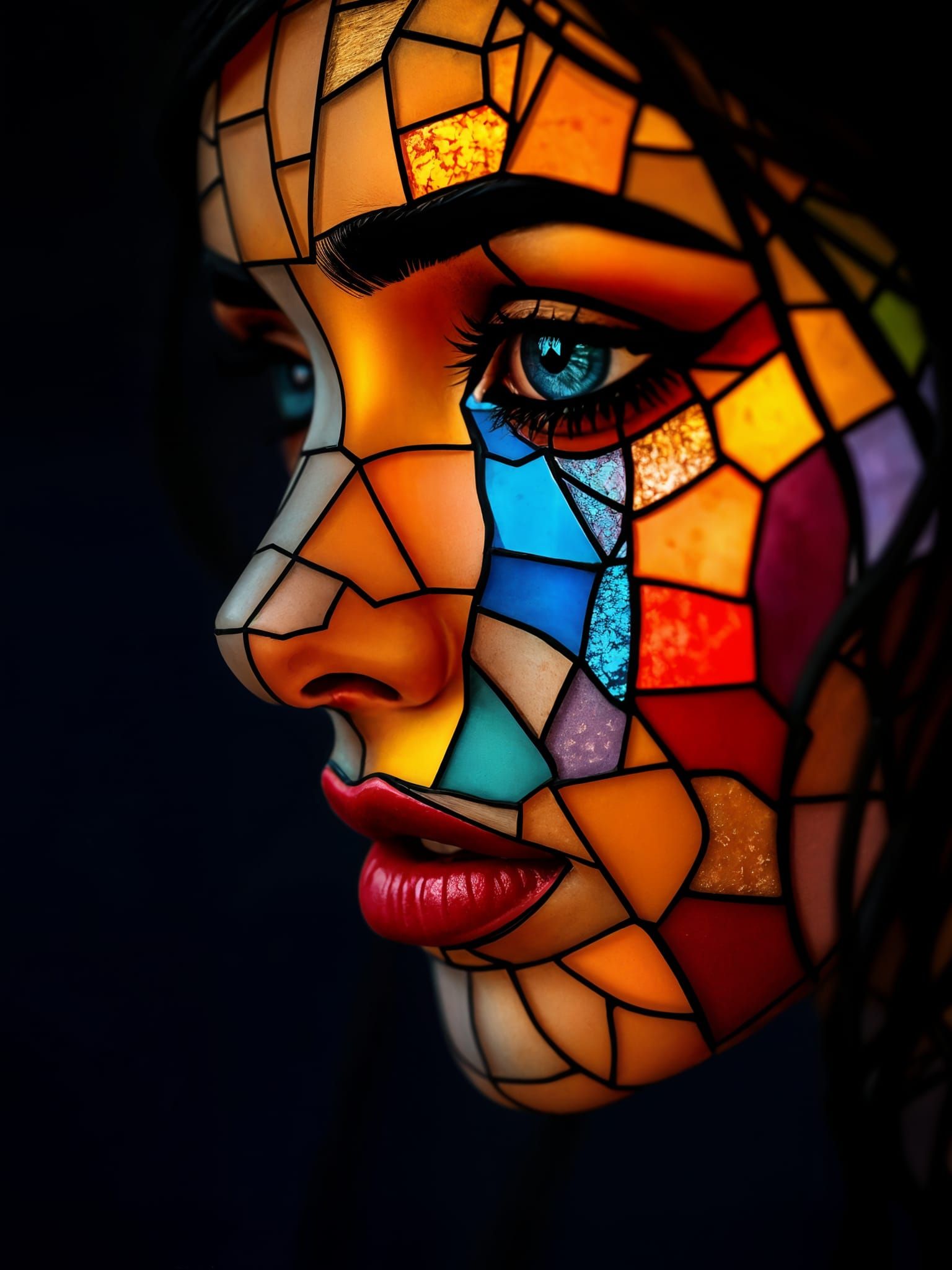Broken Stained Glass Portrait of a Beautiful Woman