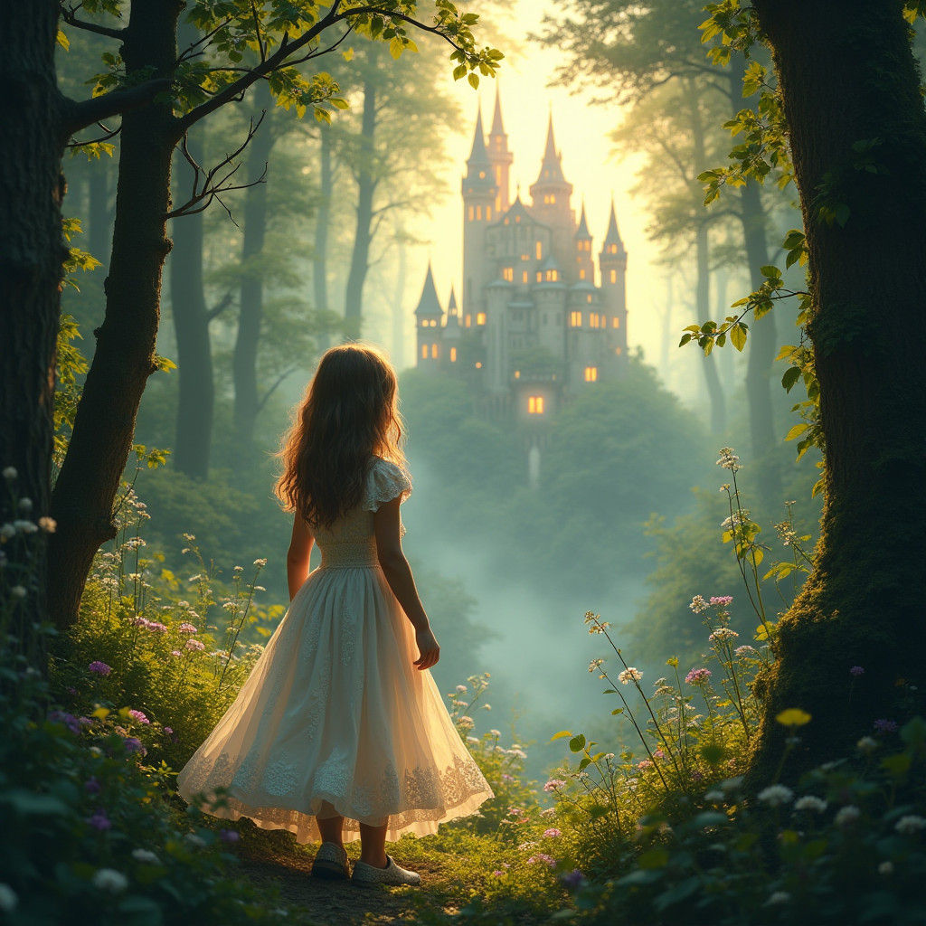 Magical Forest Castle View: High-Fantasy Digital Art
