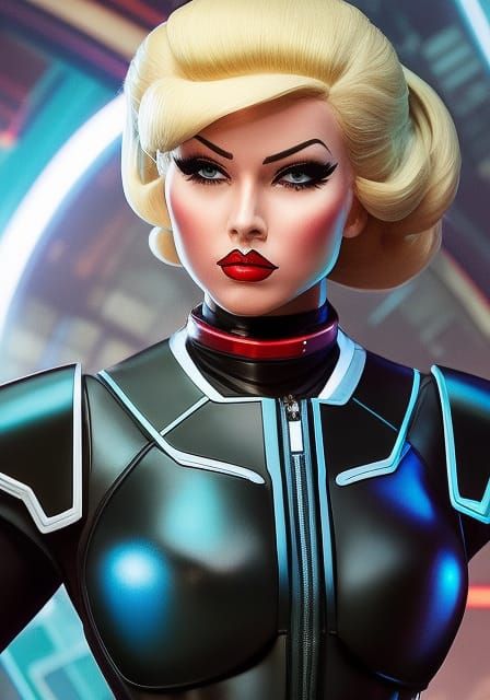 Retro Sci-Fi Pinup Girl in Space Uniform
