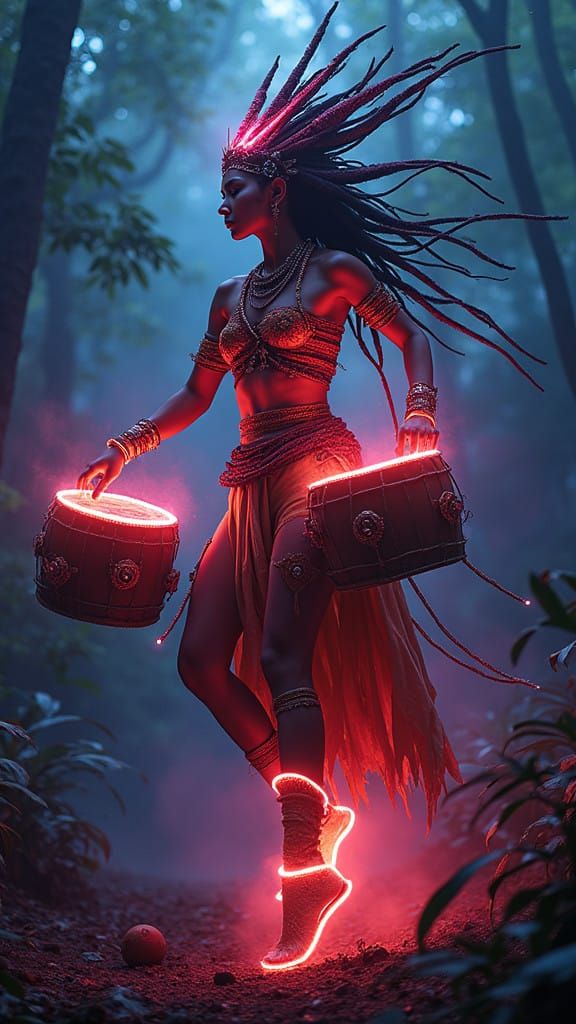 Electric Tribal Dancer in Neon Jungle
