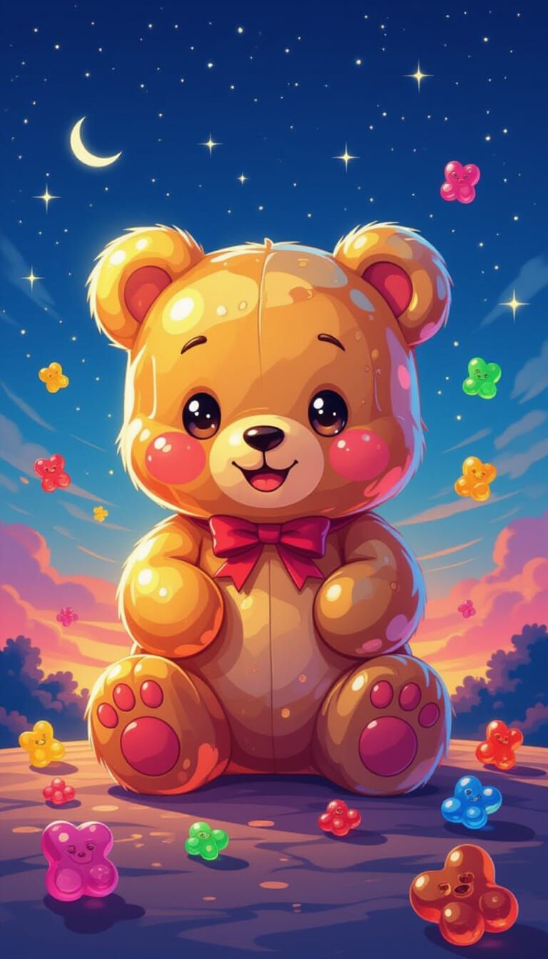 Whimsical Jelly Bear Portrait in Expressive Texture Style