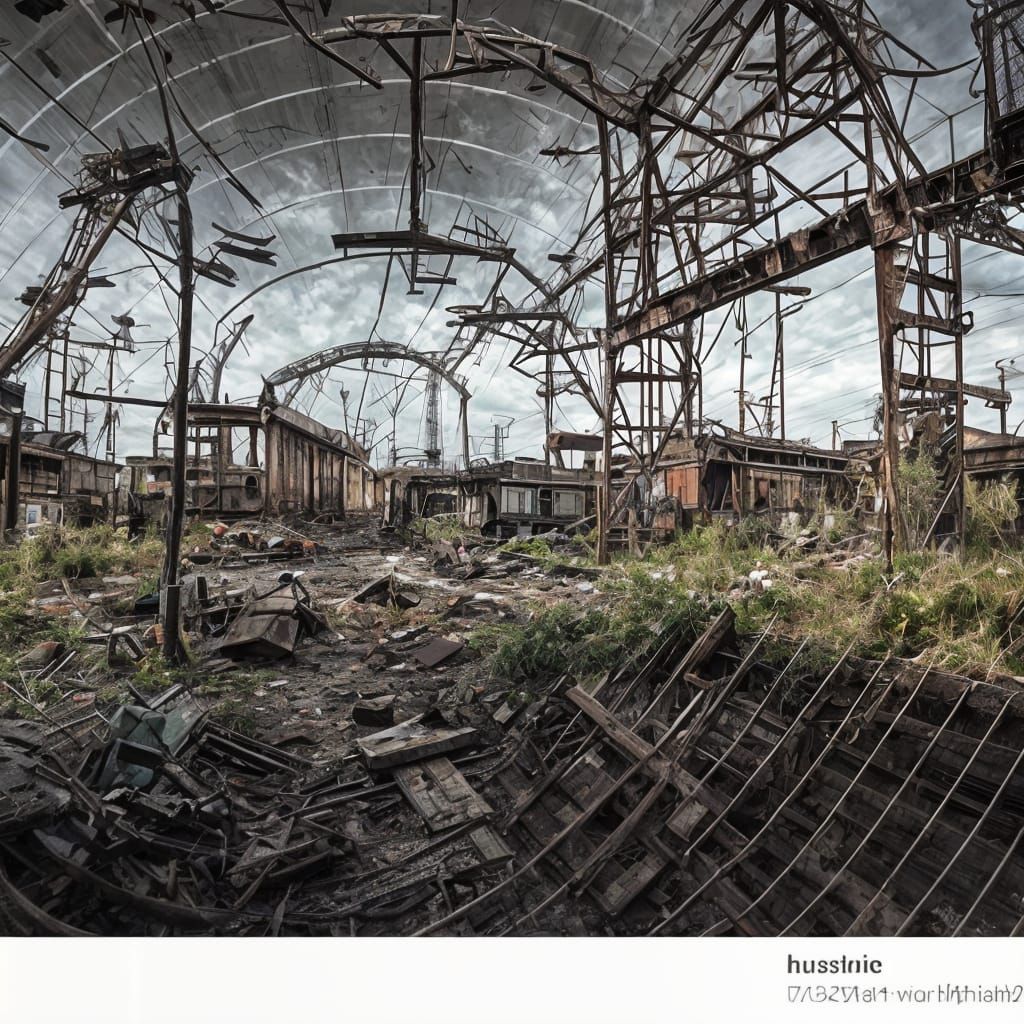 Abandoned Train Yard with Decaying Railcars