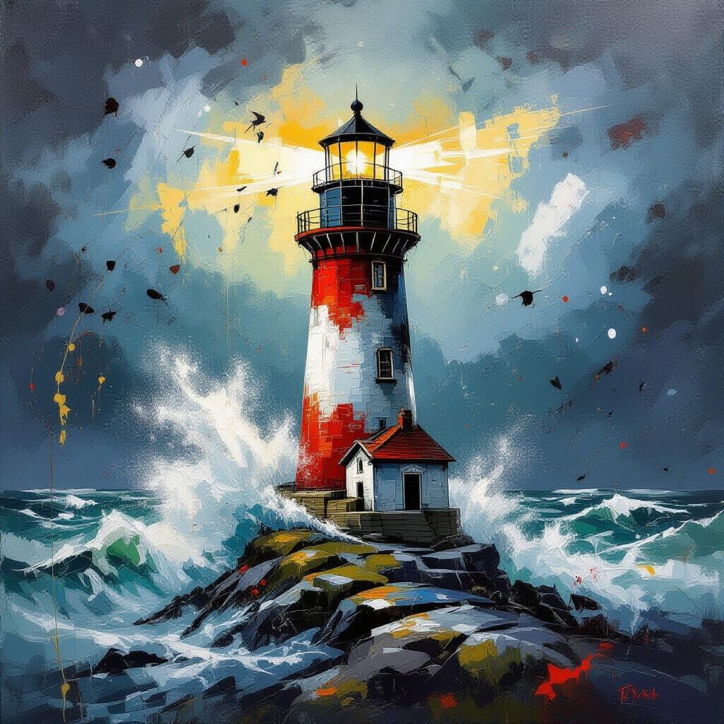 Surreal Lighthouse Storm Acrylic Art