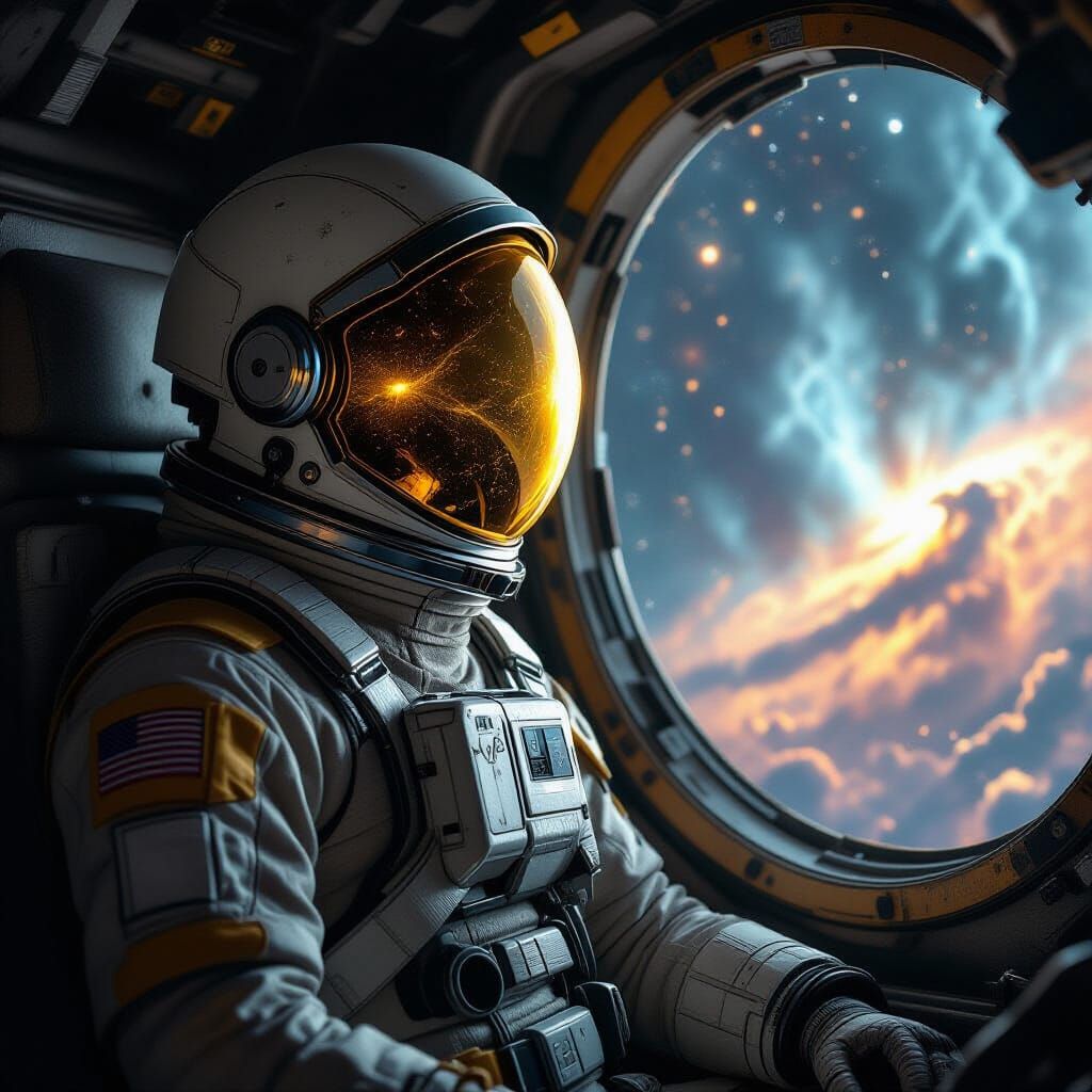 Astronaut Gazes at Cosmic Nebula in Dramatic Concept Art Sty...