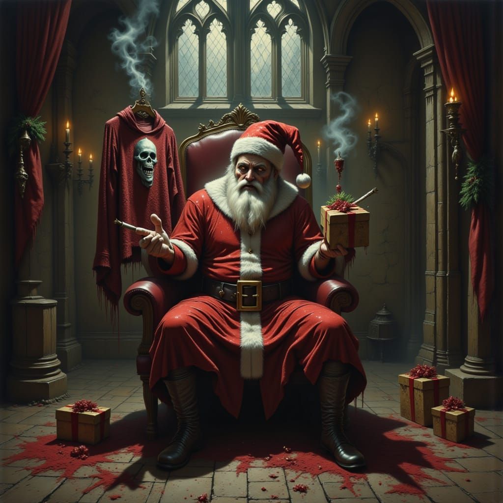 On an ugly putrid wooly jumper is a picture of An ugly, dirt...