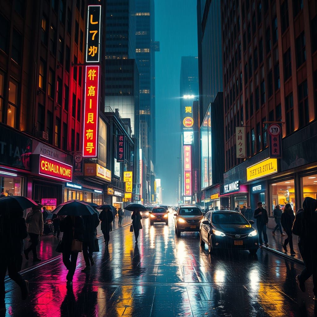 Neon Cityscape at Night in a Cyberpunk Aesthetic