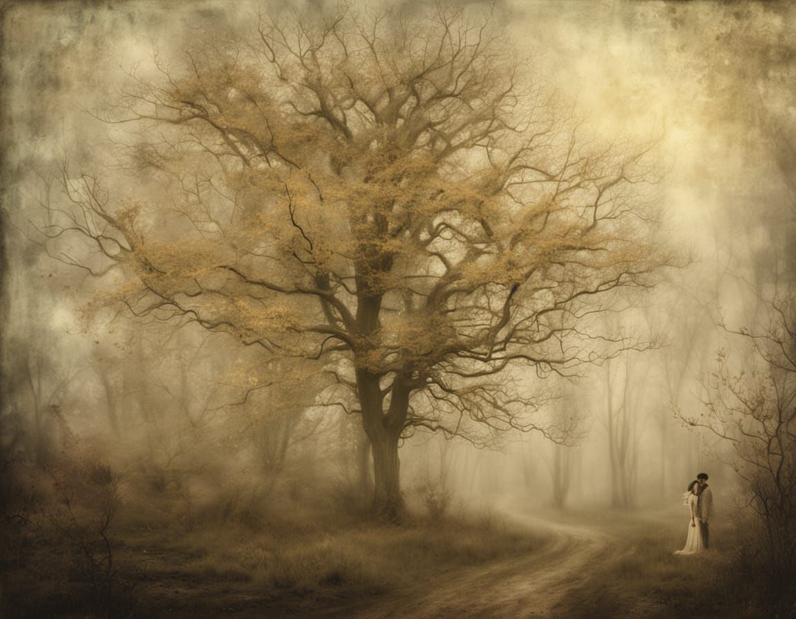 Haunted Forest Well in Misty Dreamy Watercolor Style