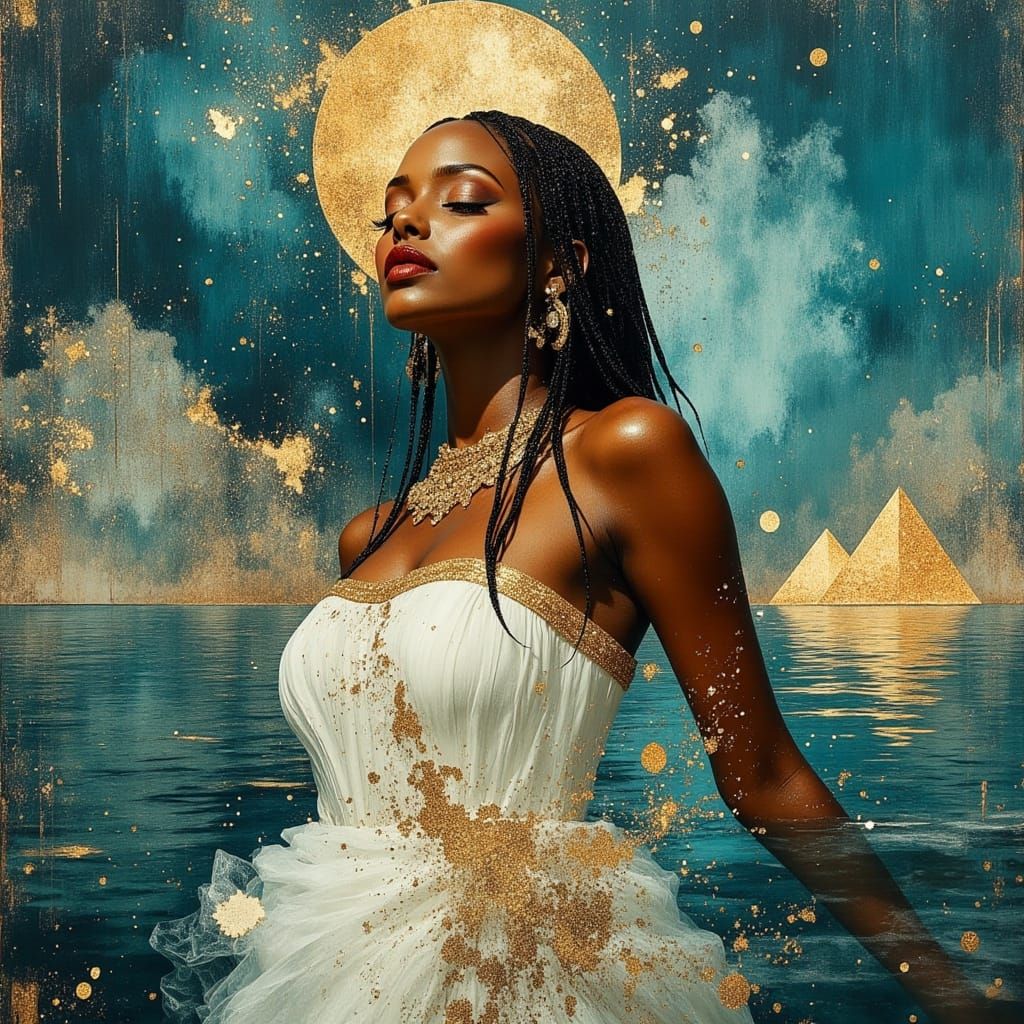 Nile Goddess Emerges: Hyperrealistic Divine Oil Painting