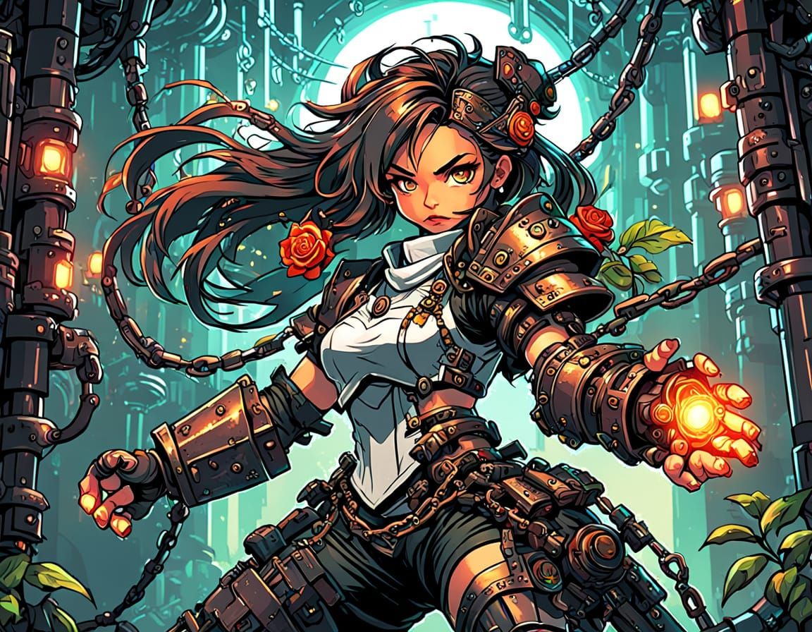 8-bit pixels art. The offensive of the Mongol army. Female Mongolian warrior. She is curvy and lithe-bodied. Artwork by ...