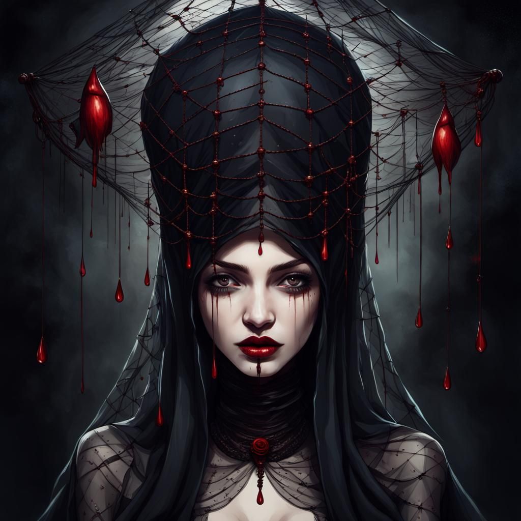 Dark Fantasy Woman with Birdcage Veil Illustration