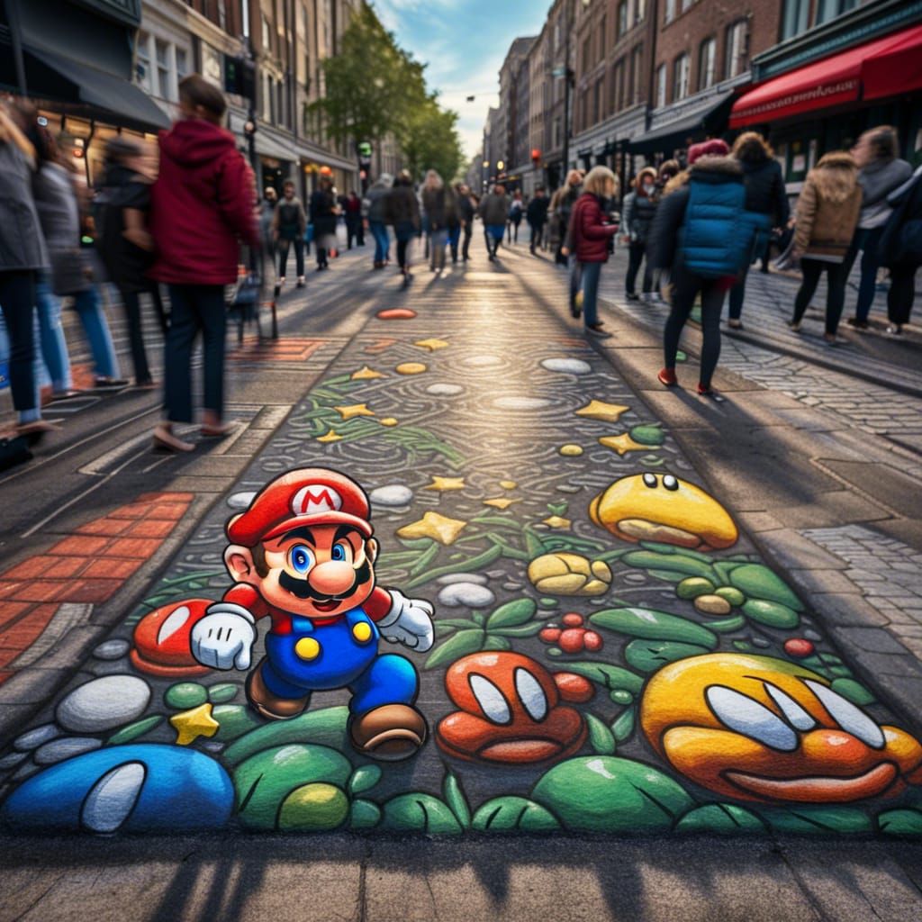 Hyperrealistic Chalk Art of Super Mario World