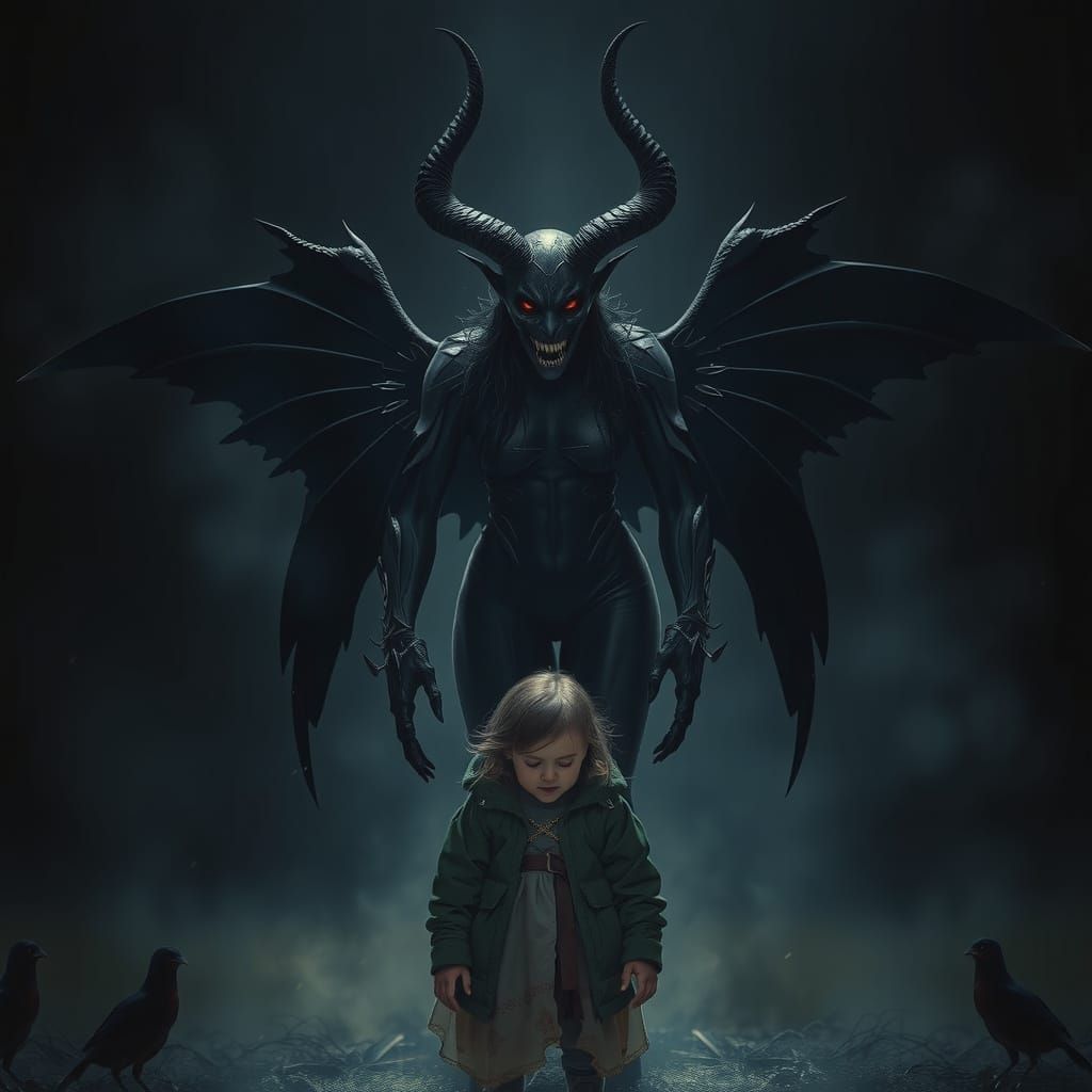 Menacing Black Demoness in Dark Fantasy Style