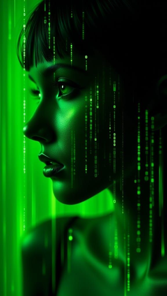 Cyberpunk Woman With Flowing Data Hair