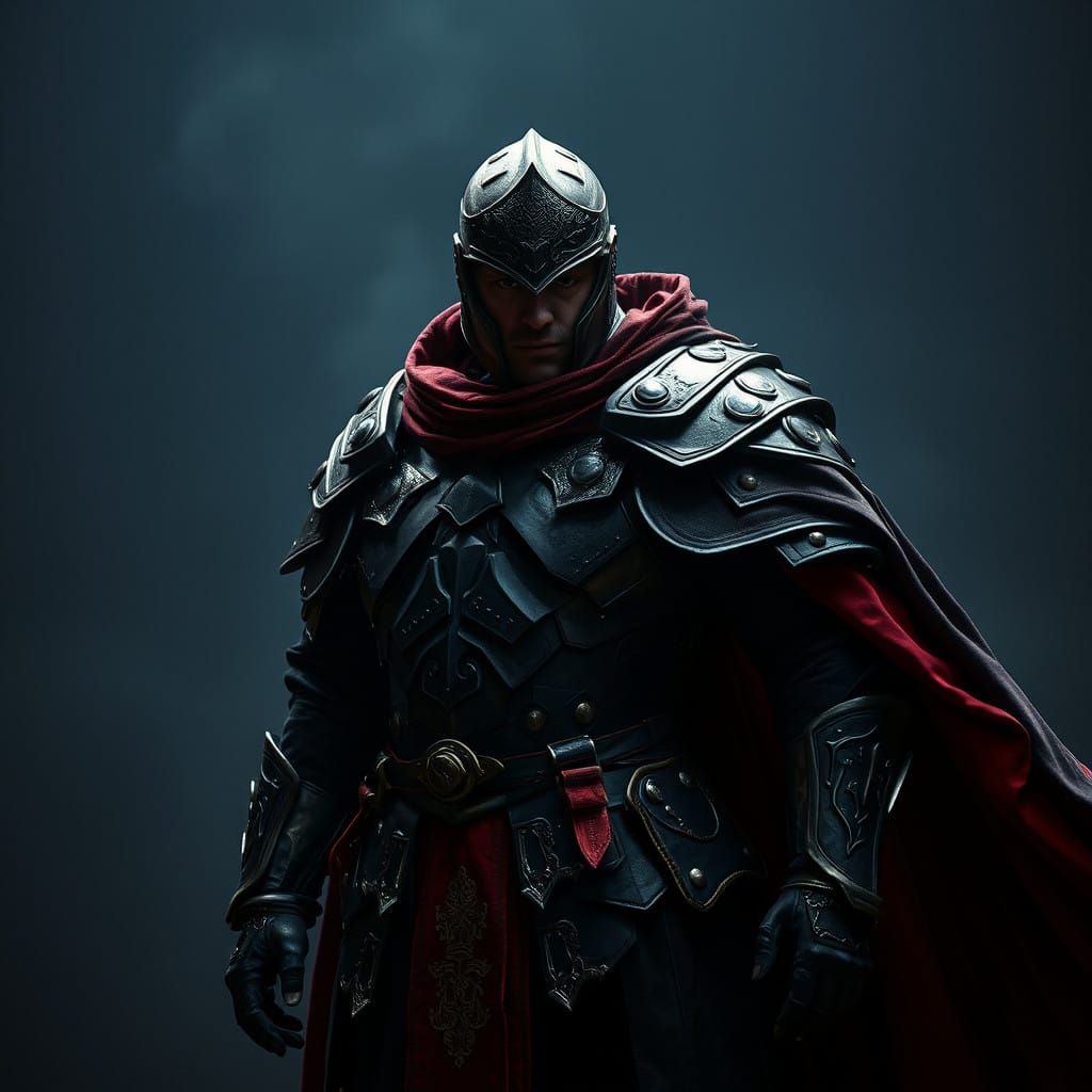 Heroic Warrior Emerges from Shadows in Cinematic Black and R...