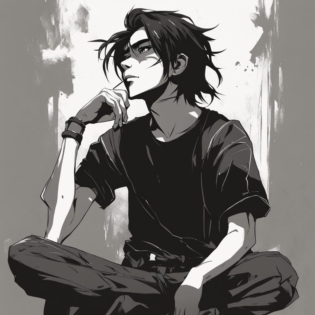 Rebellious Anime Character in a Raw Sketch Aesthetic