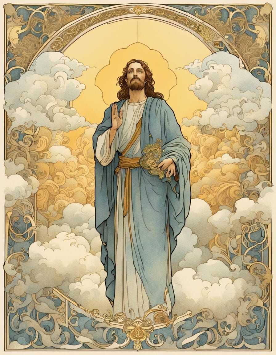 Art Nouveau Graphic Drawing: Jesus' Second Coming