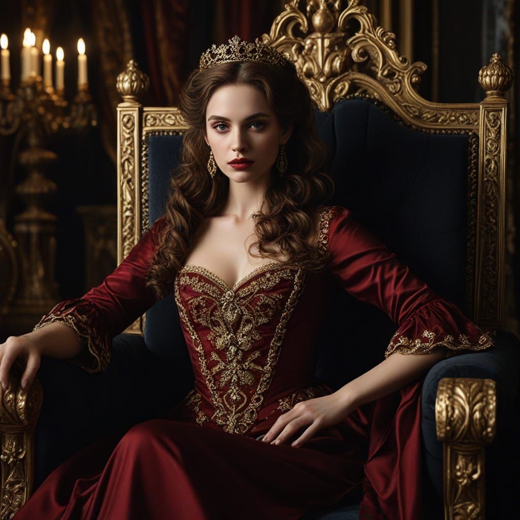 Regal Vampire Queen in Red and Gold
