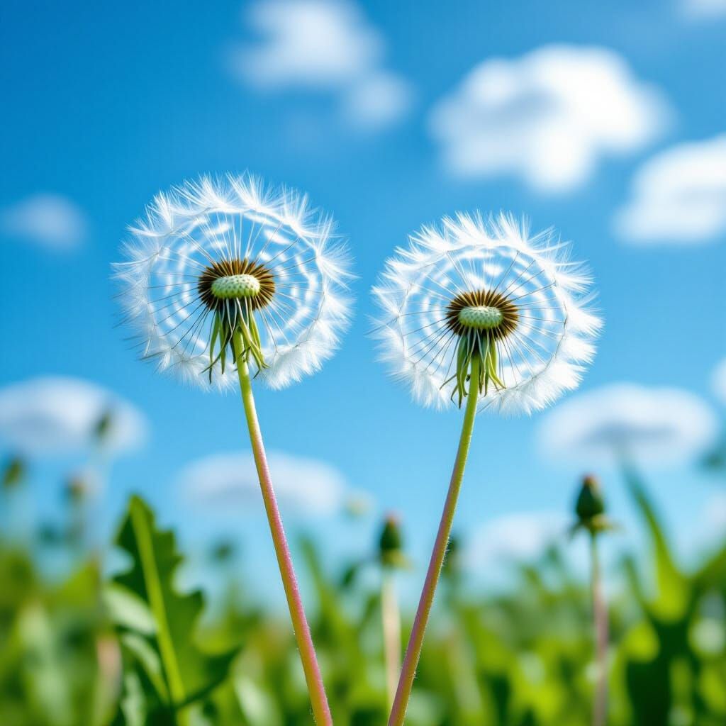 Dandelions with Seed Heads in Dreamy Spring Atmosphere