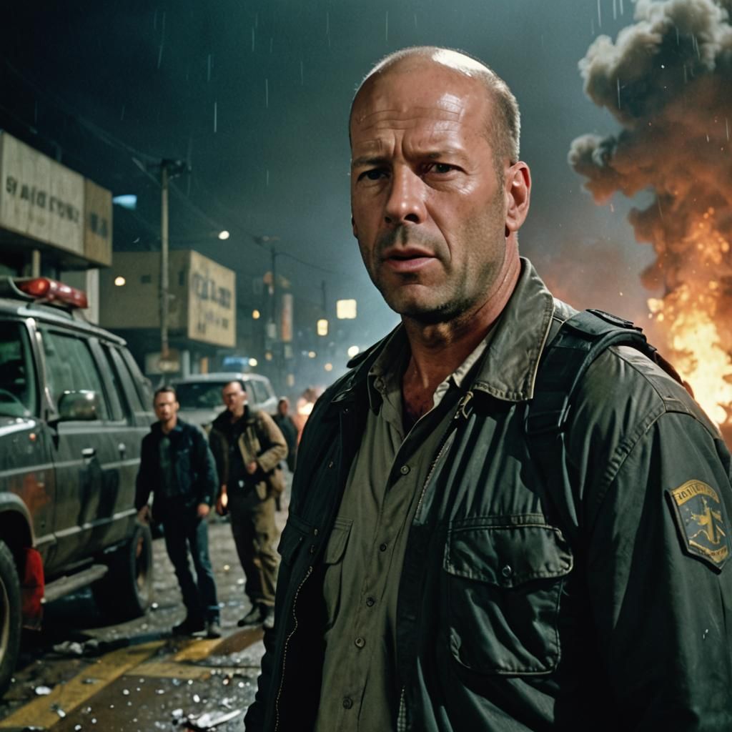 Bruce Willis in Dramatic Cinematic Film Still