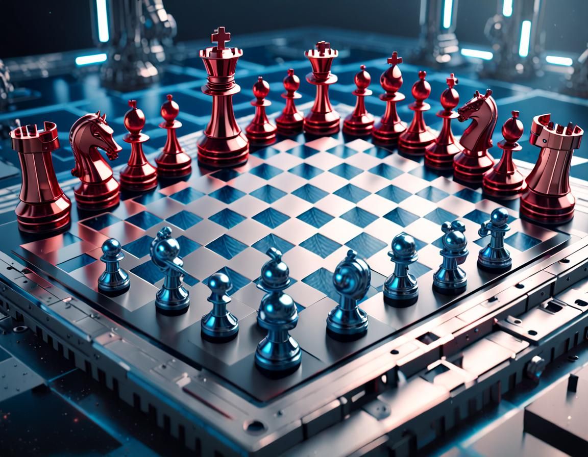 Chess Game in Space with Metallic Pieces