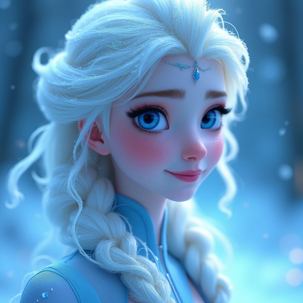 Ethereal Ice Princess in a Brilliant Blue World