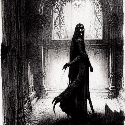 Sinister Victorian Vampire Ink Drawing