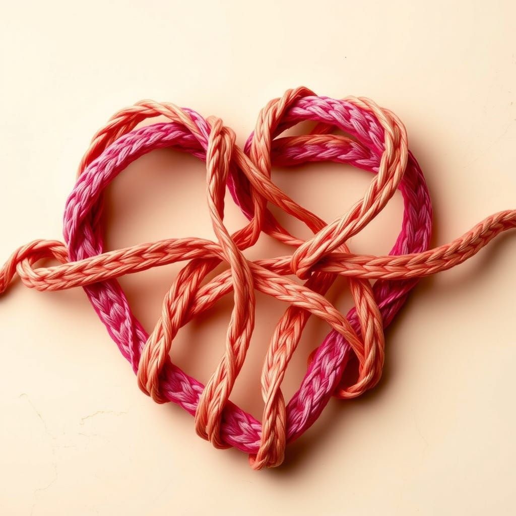Intricate Shoelace Heart Art in Warm Colors