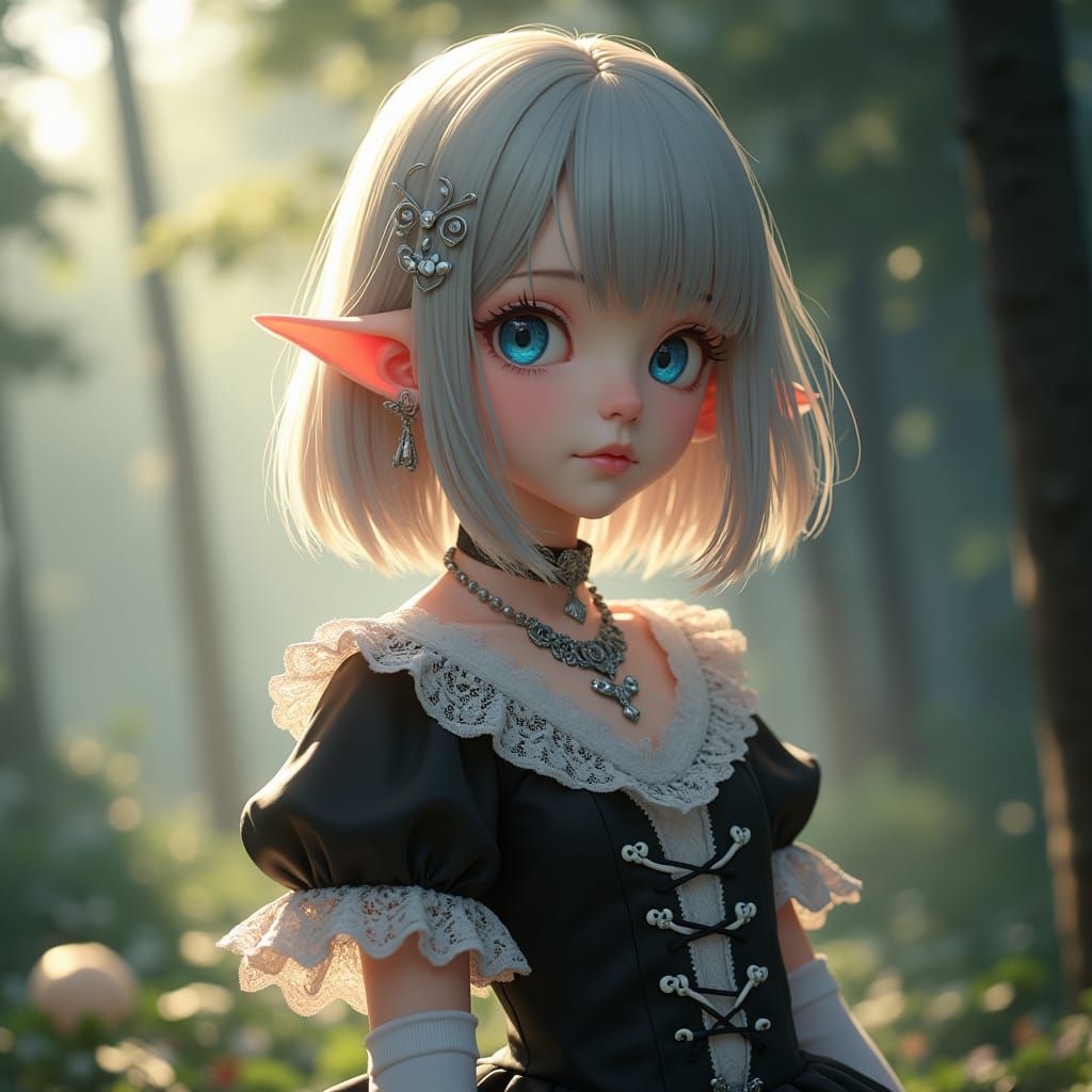 Ethereal Woman with Silver Hair in Anime Style