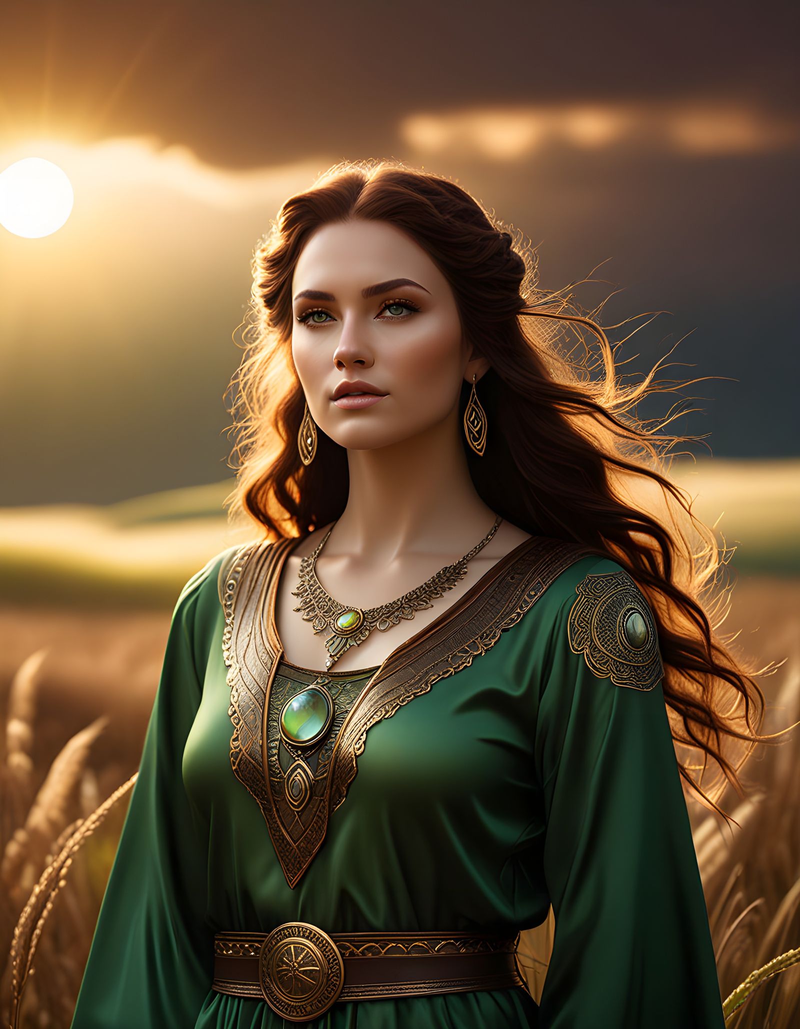 Norse Goddess in a Sunlit Grain Field