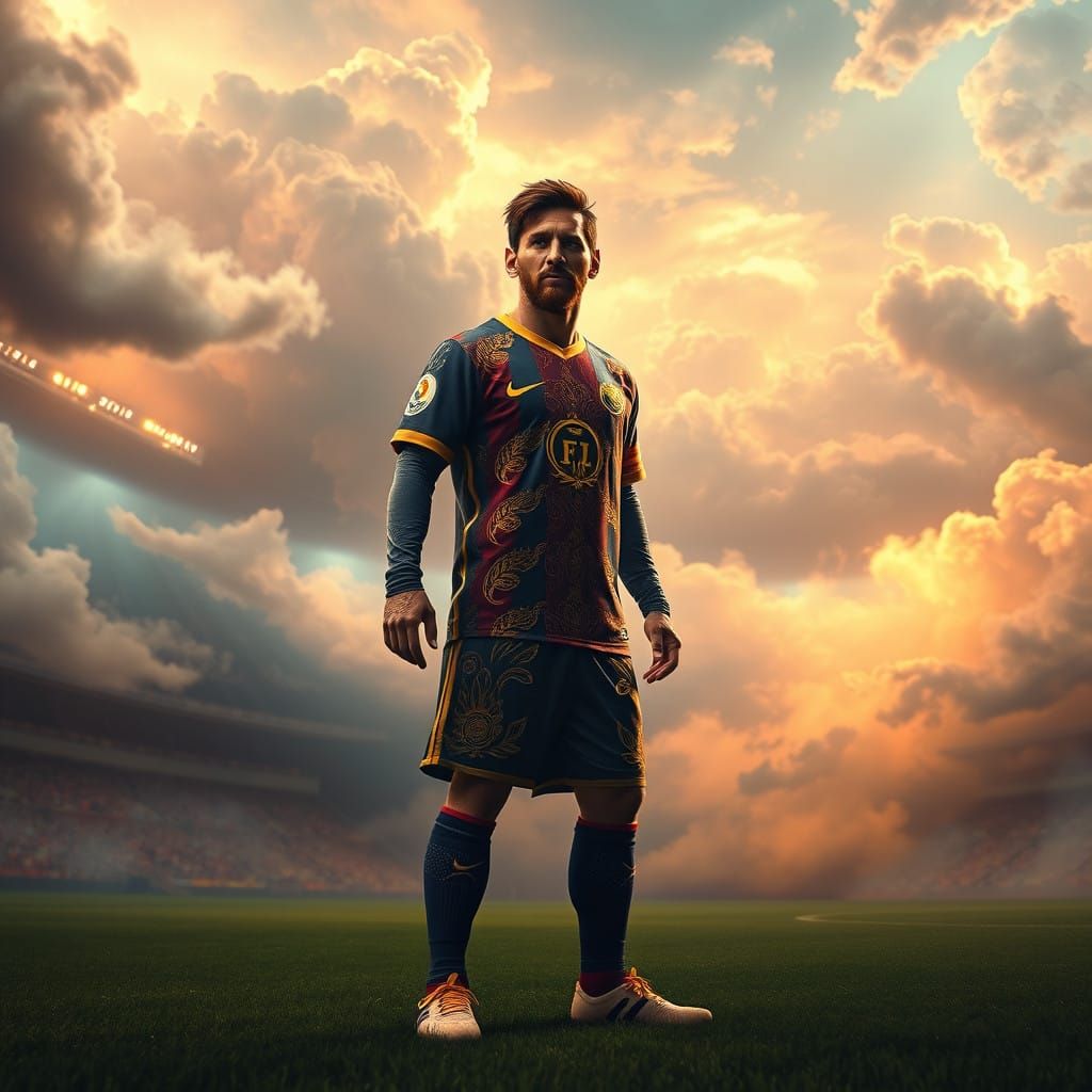 Soccer Hero in Ethereal Stadium, Inspired by Cyberpunk and U...