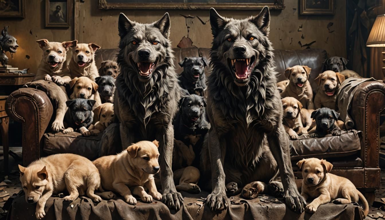 Wolves raise puppies